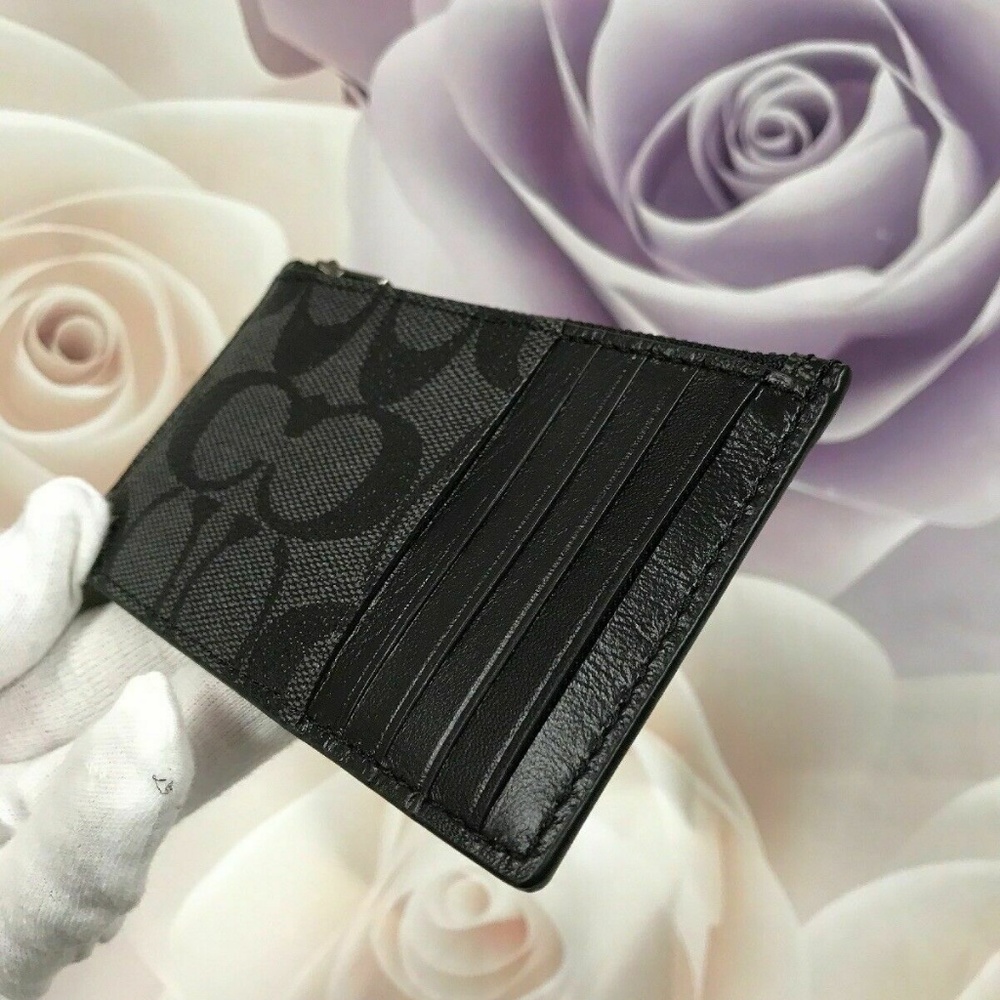 Men’s Zip Card Case Holder Wallet Signature - Picture 3 of 8